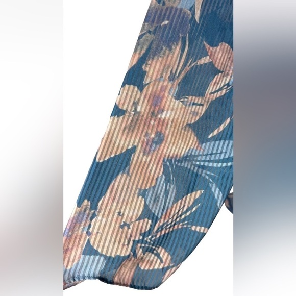 Lori Goldstein Top Kimono Topper Duster XL Blue Sheer Striped Floral Open Front - Picture 6 of 11